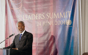 Global Compacts first Leaders Summit held in New York with more than 400 participants.
Photo: UN Photo/Mark Garten